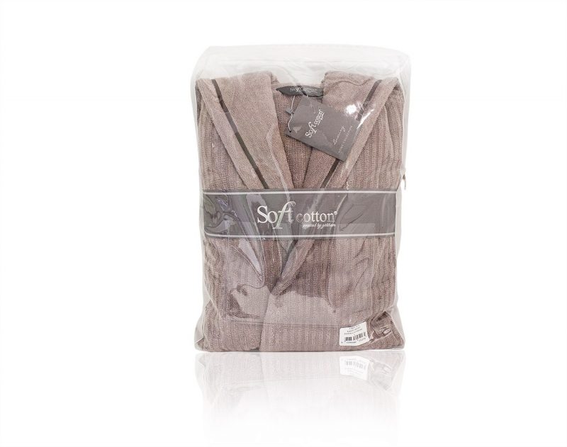 Мужской махровый халат с капюшоном синий Stripe Soft cotton
