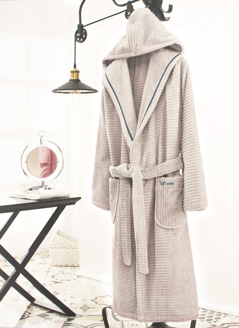 махровый халат светло-бежевый Stripe Soft cotton