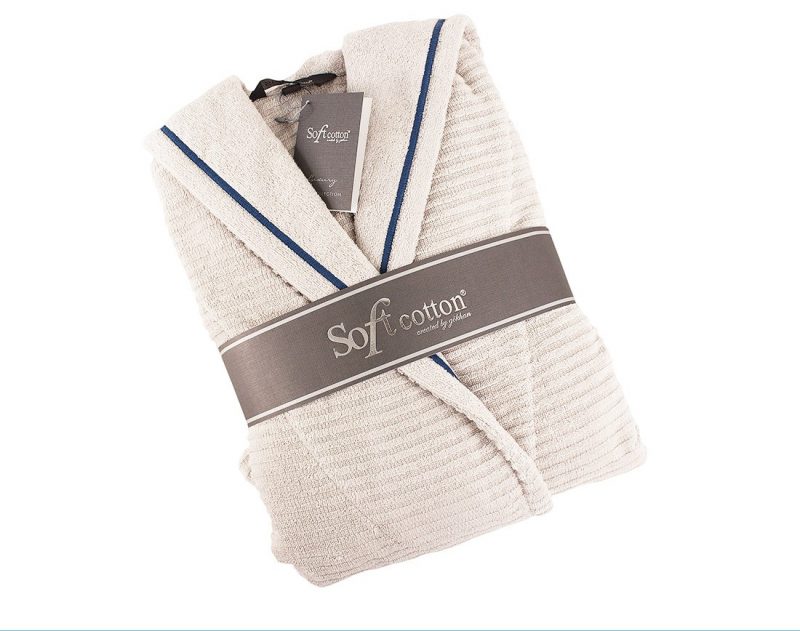 махровый халат светло-бежевый Stripe Soft cotton